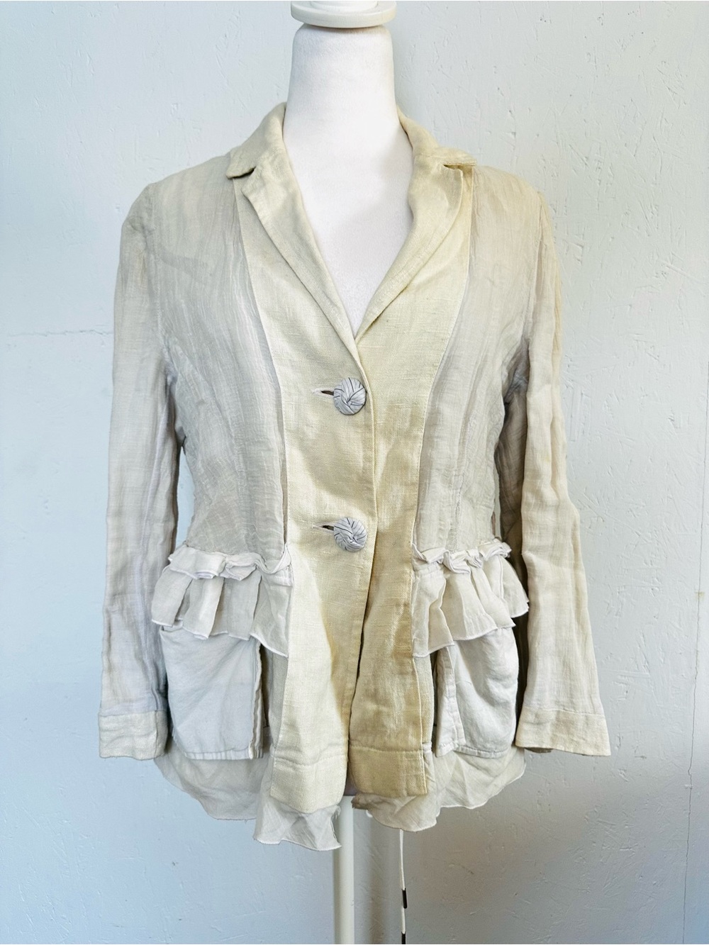 Cream Linen Ruffle-Trim Blazer - Picture 5 of 5